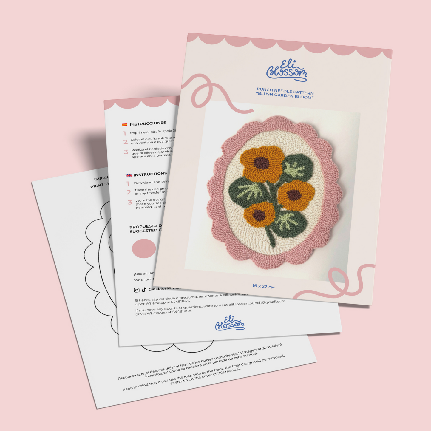 Patrón Digital Punch Needle en PDF — Blush garden bloom