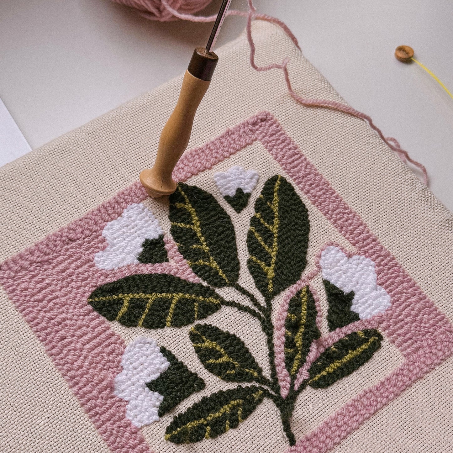 Digital Punch Needle Pattern in PDF – Petals and Leaves mini rug