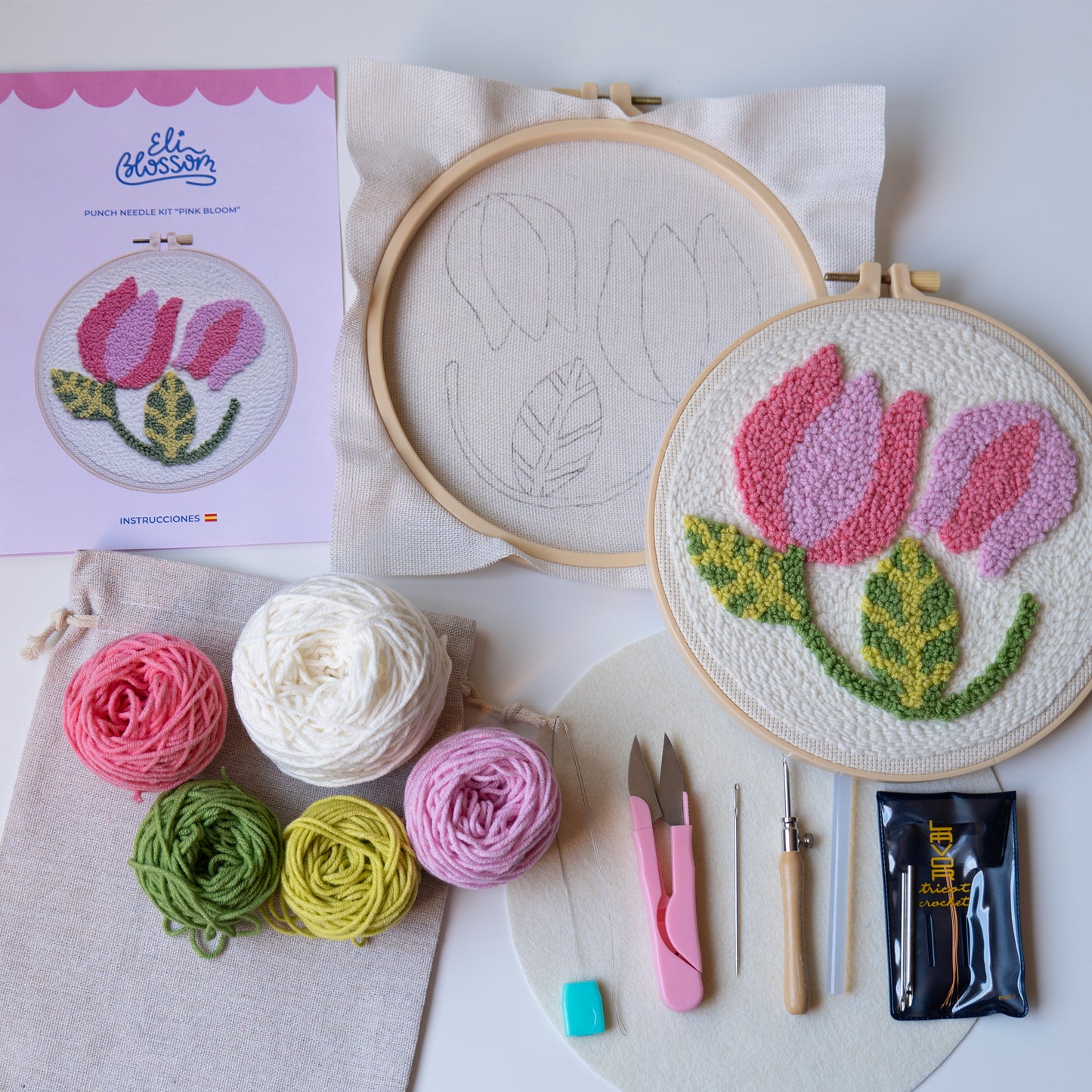 Kit de punch needle "Pink Bloom"