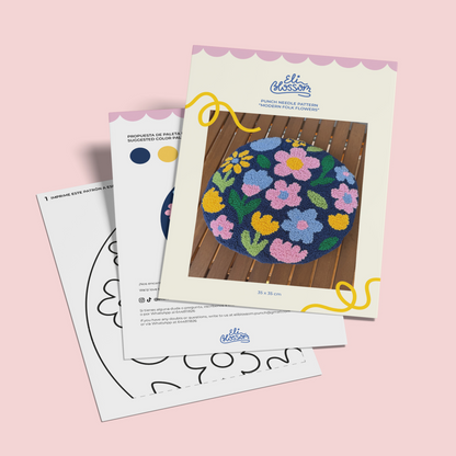 Patrón Digital Punch Needle en PDF — Modern folk flowers