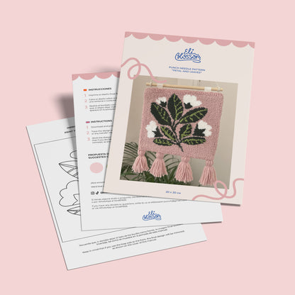 Digital Punch Needle Pattern in PDF – Petals and Leaves mini rug