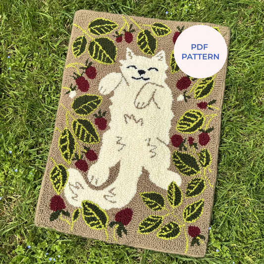 Patrón Digital Punch Needle en PDF — Raspbery garden cat rug