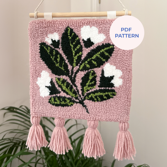 Digital Punch Needle Pattern in PDF – Petals and Leaves mini rug